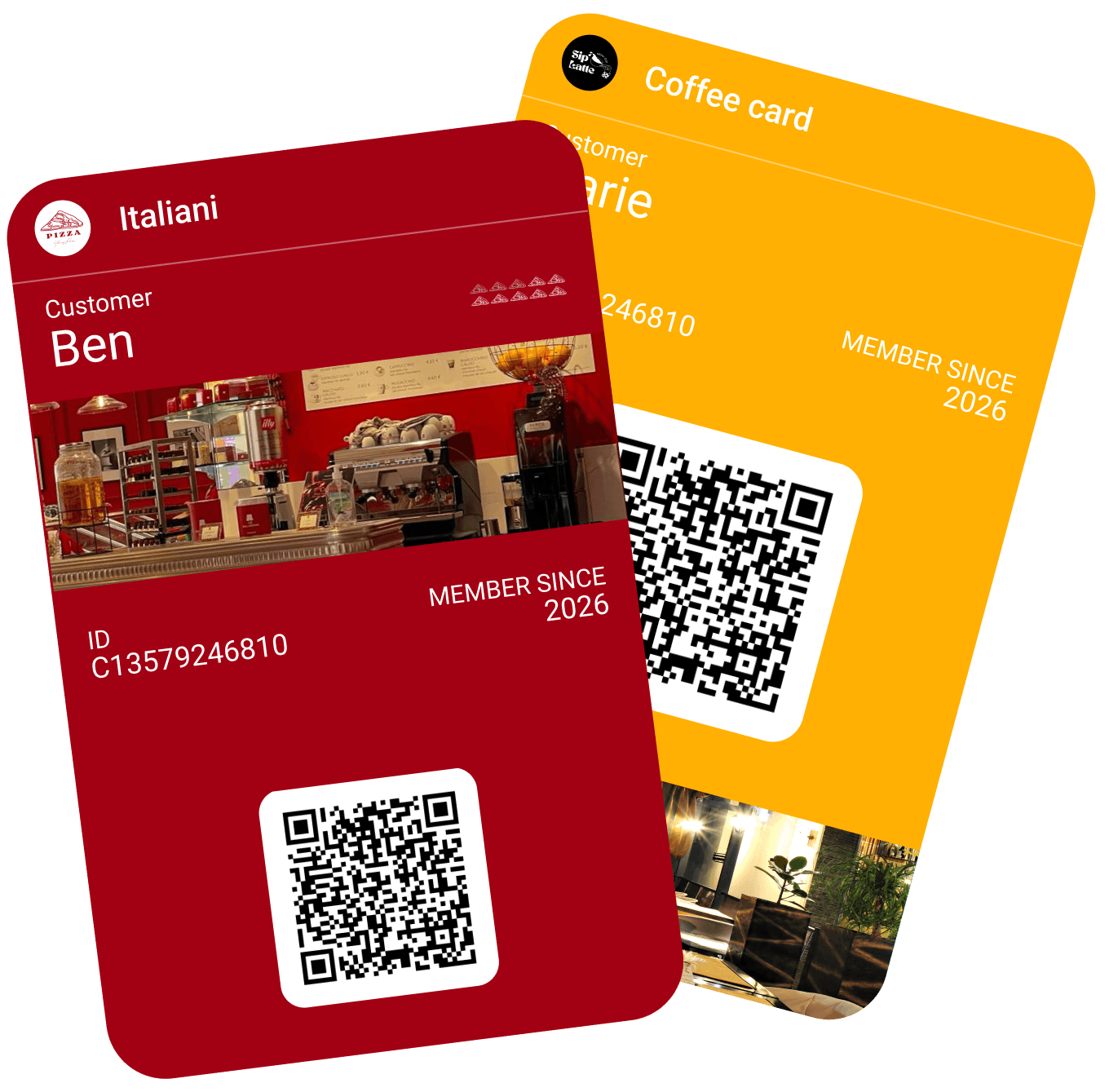 Exemples de cartes de fidélité Primpay dans le Wallet