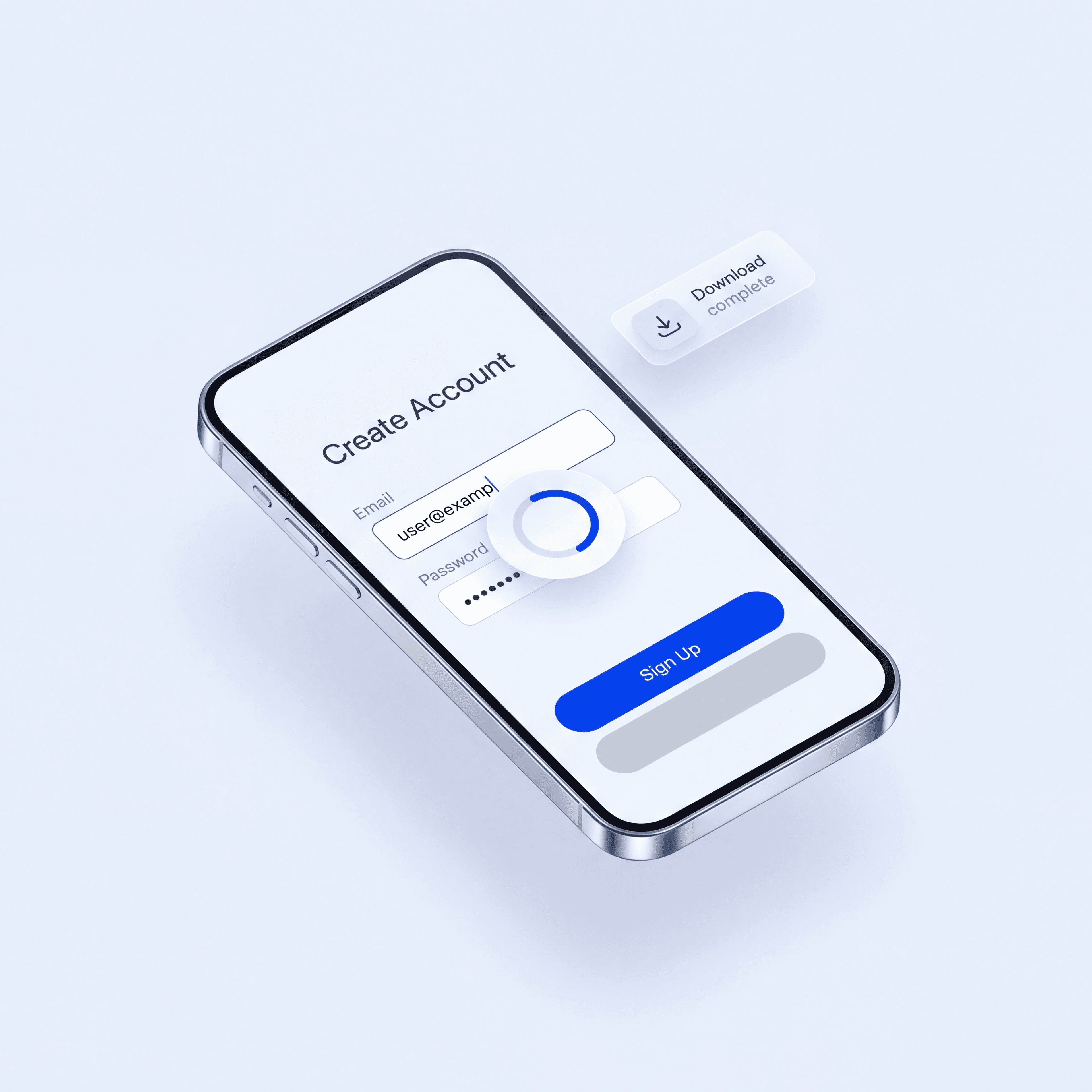 Smartphone affichant un formulaire de création de compte en cours de chargement